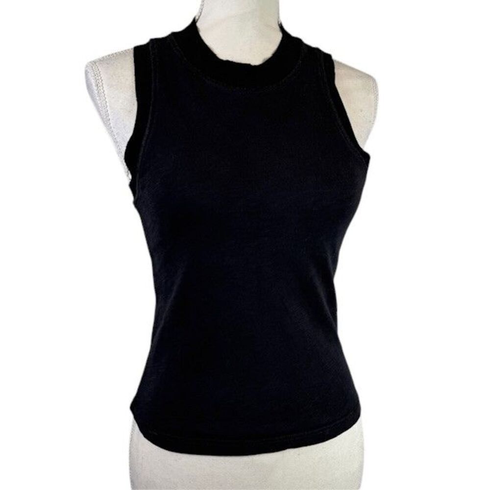 Rag & Bone High Crew Neck Tank Top Dark Charcoal With Black Size Small